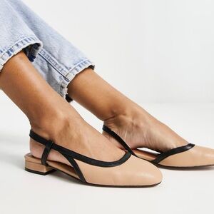 ASOS DESIGN Latte round toe slingback ballet shoes in beige